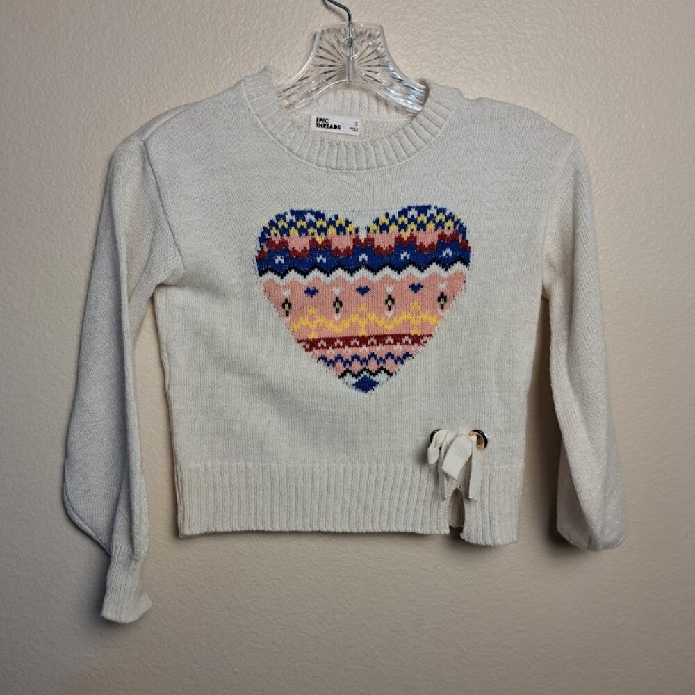 Epic Threads Girls Small Sweater‎ with colorful heart long sleeve crew neck